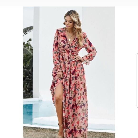 Floral Frill Trim Tiered Maxi Dress Large NWOT - Picture 6 of 15